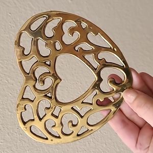 Vintage Brass Heart Trivet Kitchen Decor Hot Pad
